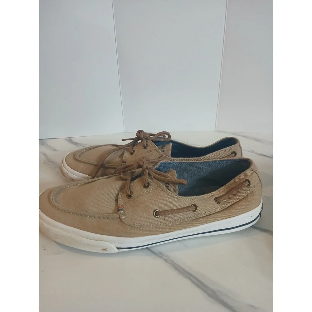Tommy Hilfiger Men’s Size 9.5 Canvas Boat Shoes Tan Lace Up Casual Deck